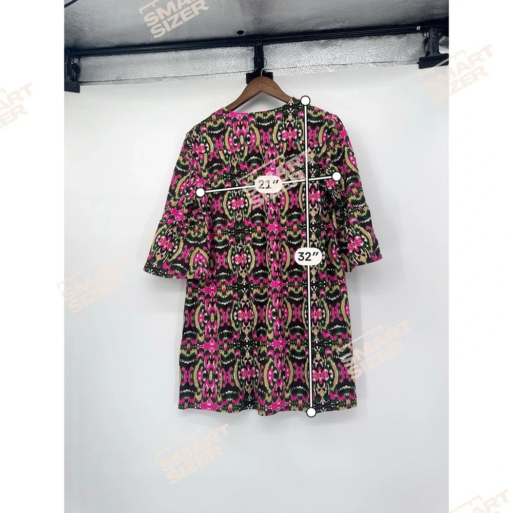 Jude Connally M Pink Dress Geometric Tunic Bell Sleeve Abstract Mod Artsy USA - Picture 10 of 10